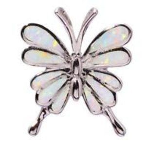 New - Butterfly White Fire Opal Silver Pendant - Includes a Chain